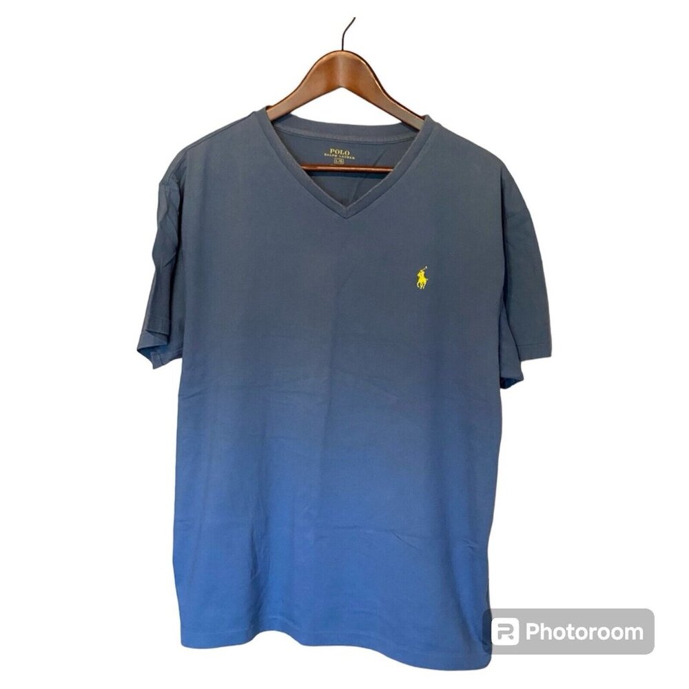 Polo Ralph Lauren V-Neck Blue S/S T-Shirt Men's Size L Basic Tee Cotton